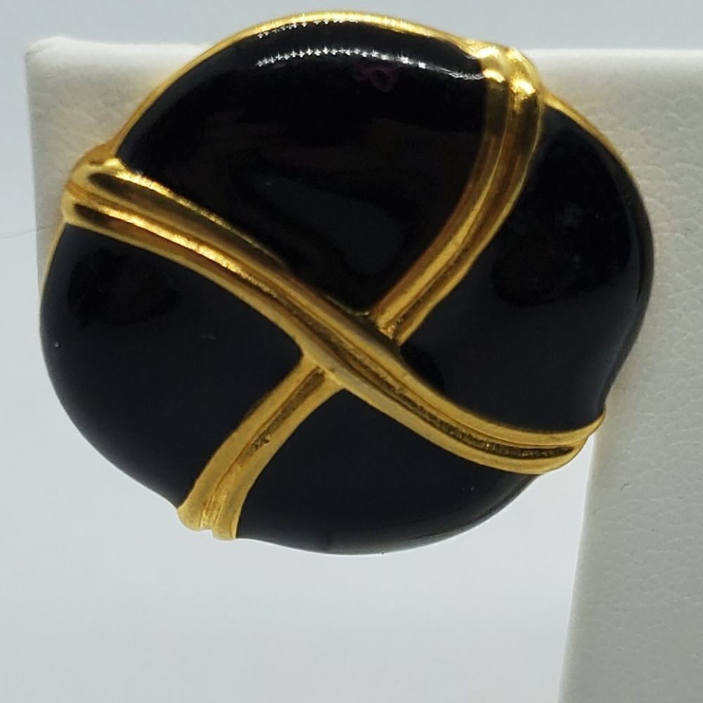 Vintage Napier Black & Gold Tone Earrings - Picture 2 of 4